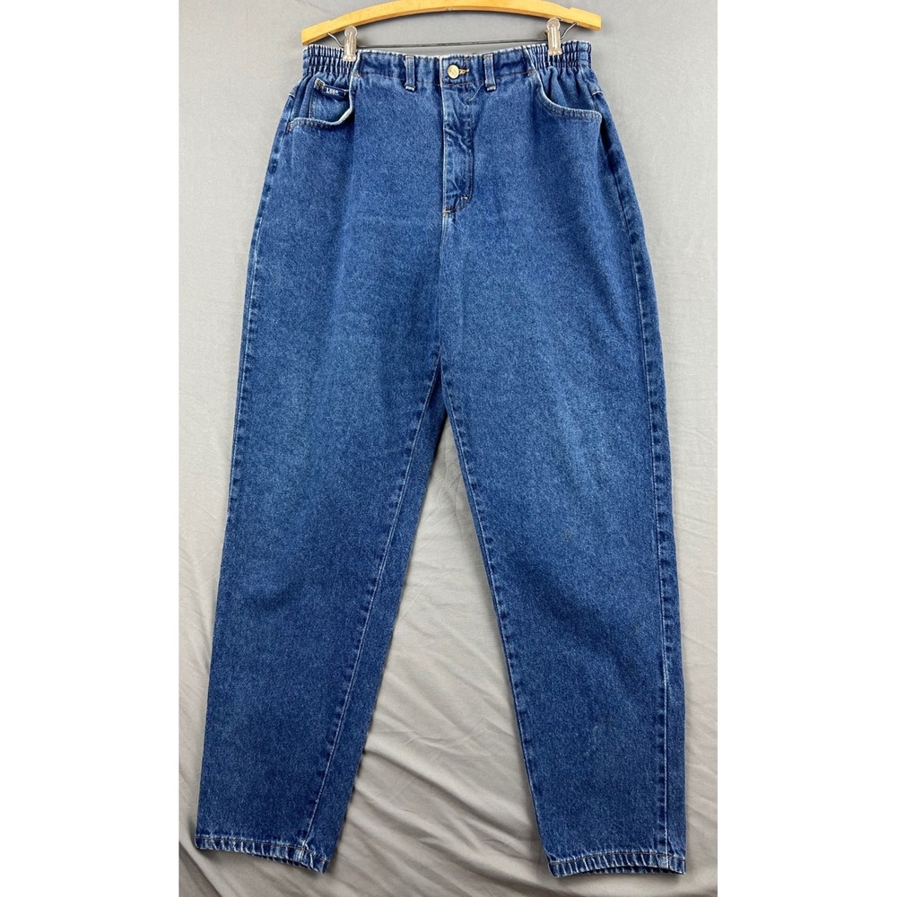Vintage Lee Mom Jeans Womens 16 Blue High Waist Elastic Tapered Leg Denim Good